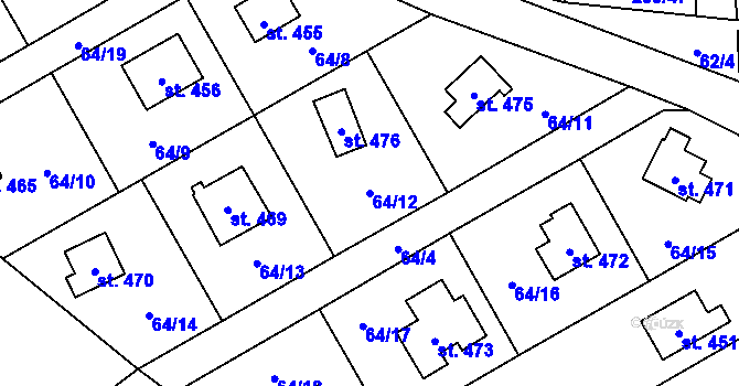 Parcela st. 64/12 v KÚ Černolice, Katastrální mapa