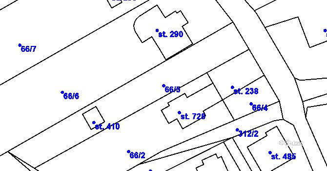 Parcela st. 66/5 v KÚ Černolice, Katastrální mapa