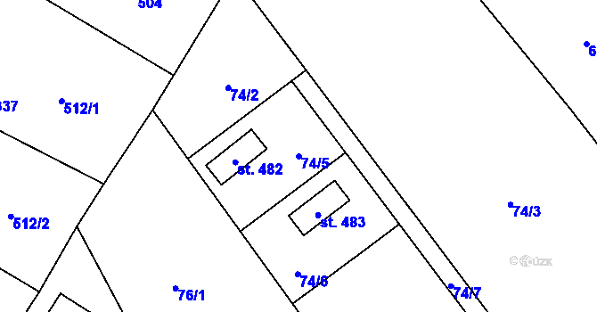 Parcela st. 74/5 v KÚ Černolice, Katastrální mapa