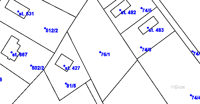 Parcela st. 76/1 v KÚ Černolice, Katastrální mapa