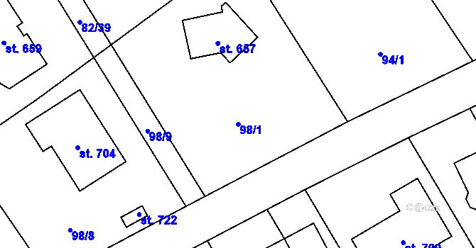 Parcela st. 98/1 v KÚ Černolice, Katastrální mapa
