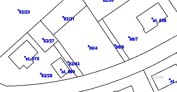Parcela st. 98/4 v KÚ Černolice, Katastrální mapa