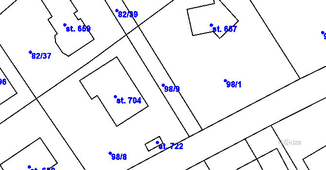 Parcela st. 98/9 v KÚ Černolice, Katastrální mapa