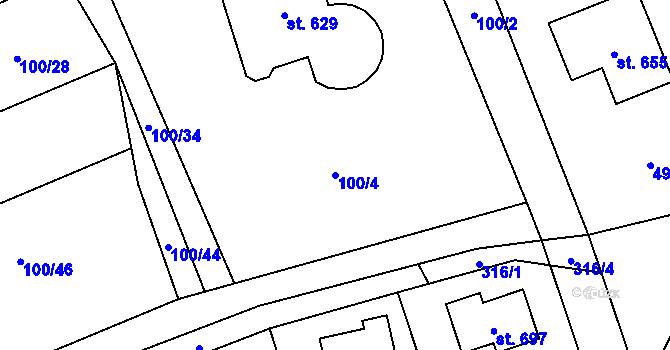 Parcela st. 100/4 v KÚ Černolice, Katastrální mapa