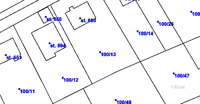 Parcela st. 100/13 v KÚ Černolice, Katastrální mapa