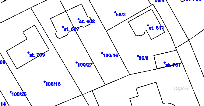Parcela st. 100/16 v KÚ Černolice, Katastrální mapa