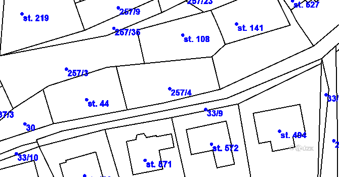 Parcela st. 257/4 v KÚ Černolice, Katastrální mapa