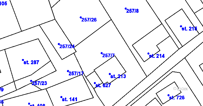 Parcela st. 257/7 v KÚ Černolice, Katastrální mapa