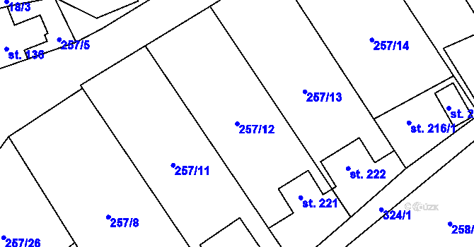 Parcela st. 257/12 v KÚ Černolice, Katastrální mapa