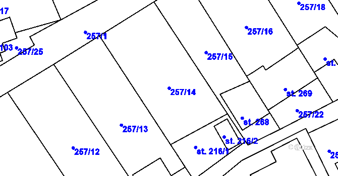 Parcela st. 257/14 v KÚ Černolice, Katastrální mapa