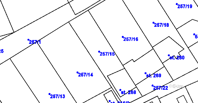 Parcela st. 257/15 v KÚ Černolice, Katastrální mapa