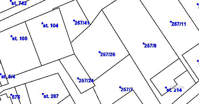 Parcela st. 257/26 v KÚ Černolice, Katastrální mapa