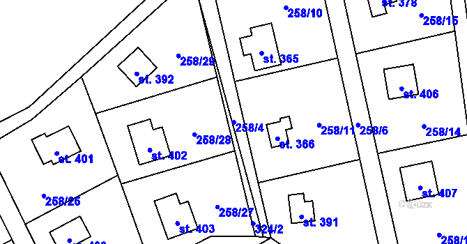 Parcela st. 258/4 v KÚ Černolice, Katastrální mapa