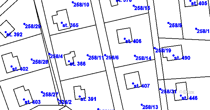 Parcela st. 258/6 v KÚ Černolice, Katastrální mapa