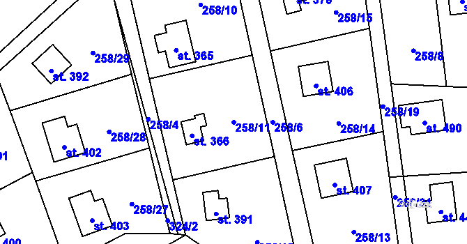 Parcela st. 258/11 v KÚ Černolice, Katastrální mapa