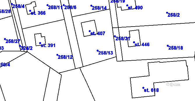 Parcela st. 258/13 v KÚ Černolice, Katastrální mapa