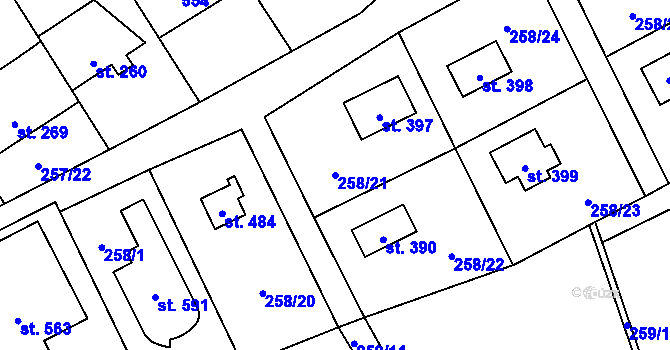 Parcela st. 258/21 v KÚ Černolice, Katastrální mapa