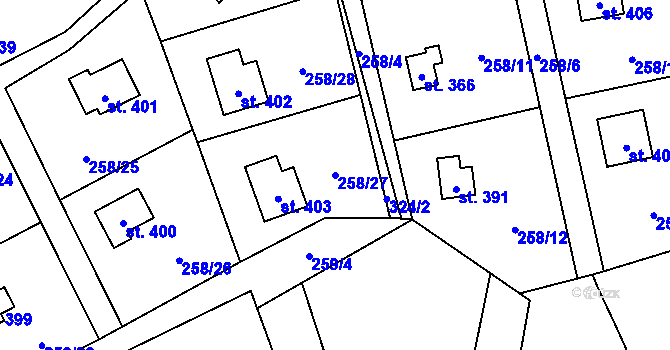 Parcela st. 258/27 v KÚ Černolice, Katastrální mapa