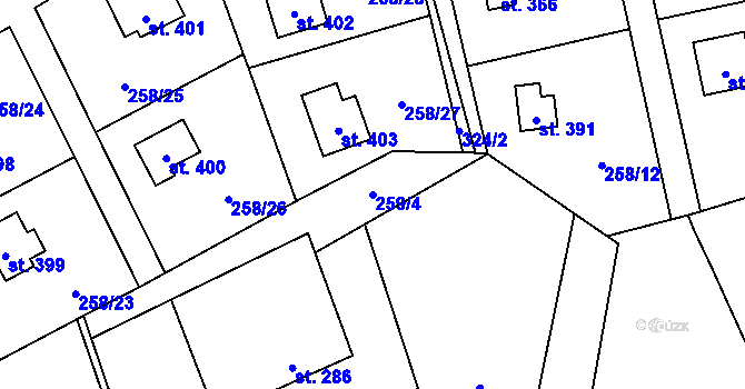 Parcela st. 259/4 v KÚ Černolice, Katastrální mapa