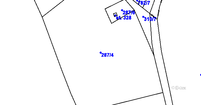 Parcela st. 287/4 v KÚ Černolice, Katastrální mapa