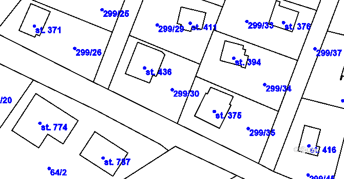 Parcela st. 299/30 v KÚ Černolice, Katastrální mapa