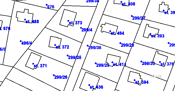 Parcela st. 299/36 v KÚ Černolice, Katastrální mapa