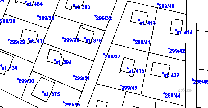 Parcela st. 299/37 v KÚ Černolice, Katastrální mapa