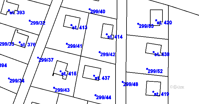 Parcela st. 299/42 v KÚ Černolice, Katastrální mapa