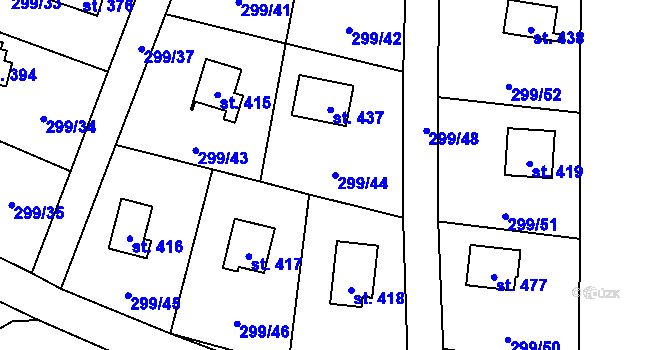 Parcela st. 299/44 v KÚ Černolice, Katastrální mapa