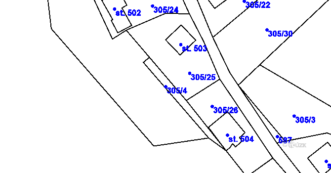 Parcela st. 305/4 v KÚ Černolice, Katastrální mapa