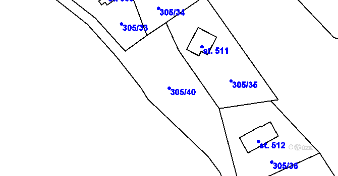 Parcela st. 305/40 v KÚ Černolice, Katastrální mapa