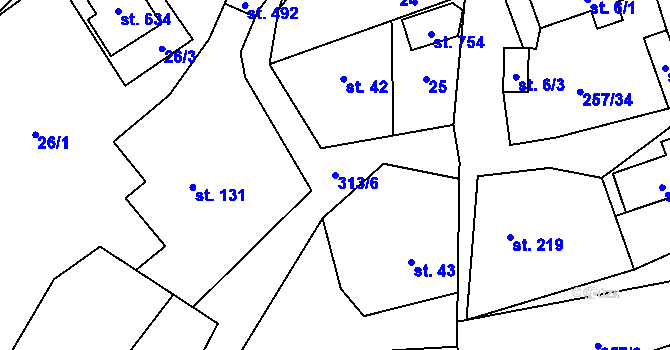 Parcela st. 313/6 v KÚ Černolice, Katastrální mapa