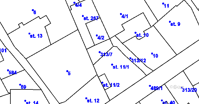 Parcela st. 313/7 v KÚ Černolice, Katastrální mapa