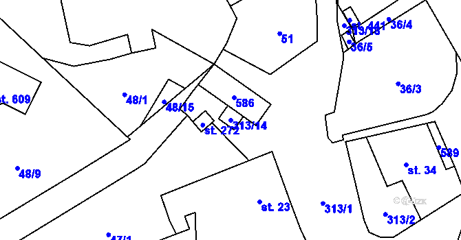 Parcela st. 313/14 v KÚ Černolice, Katastrální mapa