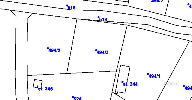 Parcela st. 494/3 v KÚ Černolice, Katastrální mapa