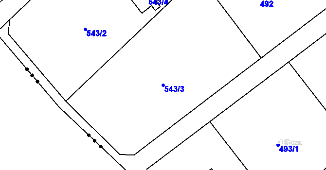 Parcela st. 543/3 v KÚ Černolice, Katastrální mapa