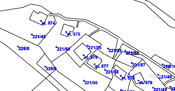 Parcela st. 221/25 v KÚ Černolice, Katastrální mapa