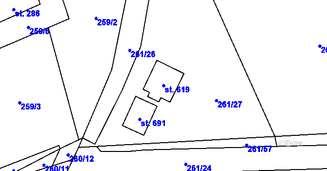 Parcela st. 619 v KÚ Černolice, Katastrální mapa