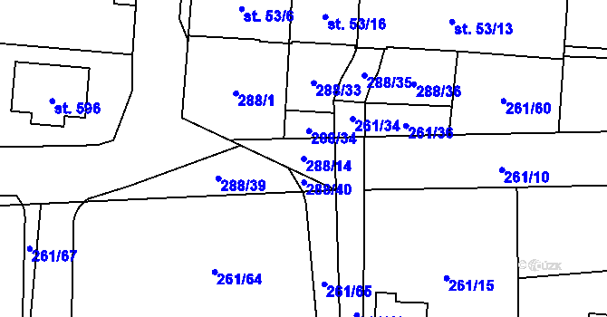 Parcela st. 288/14 v KÚ Černolice, Katastrální mapa