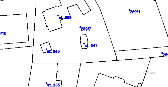 Parcela st. 647 v KÚ Černolice, Katastrální mapa