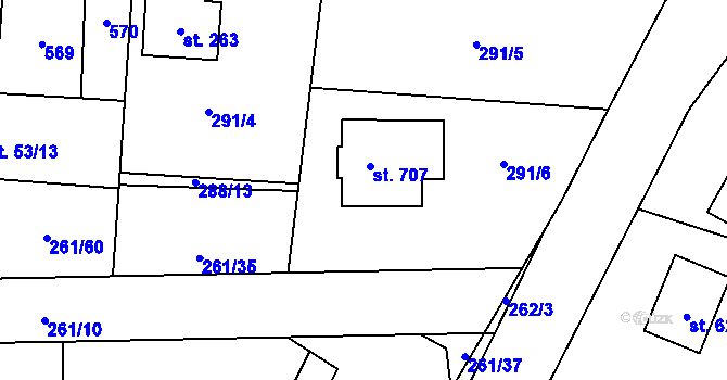 Parcela st. 288/19 v KÚ Černolice, Katastrální mapa
