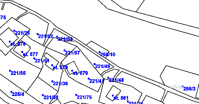 Parcela st. 268/10 v KÚ Černolice, Katastrální mapa
