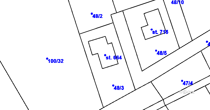 Parcela st. 664 v KÚ Černolice, Katastrální mapa