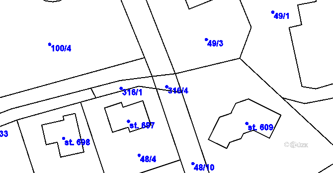 Parcela st. 316/4 v KÚ Černolice, Katastrální mapa