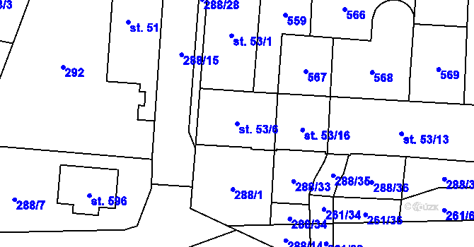 Parcela st. 53/6 v KÚ Černolice, Katastrální mapa