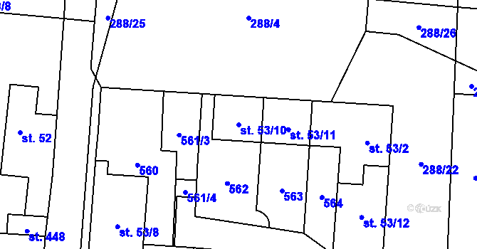 Parcela st. 53/10 v KÚ Černolice, Katastrální mapa