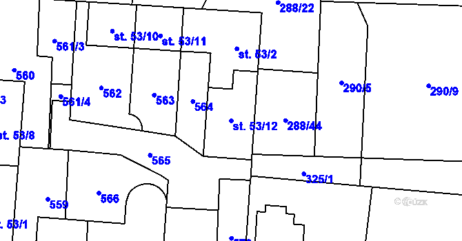 Parcela st. 53/12 v KÚ Černolice, Katastrální mapa