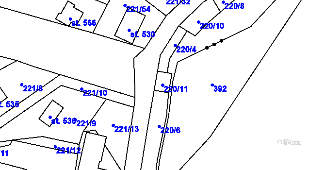 Parcela st. 220/11 v KÚ Černolice, Katastrální mapa