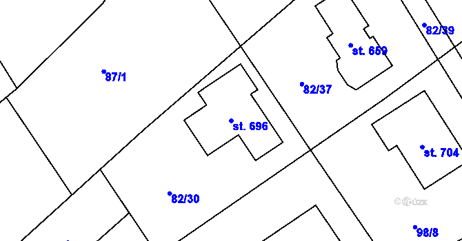 Parcela st. 696 v KÚ Černolice, Katastrální mapa