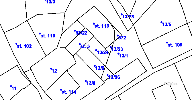 Parcela st. 13/24 v KÚ Černolice, Katastrální mapa
